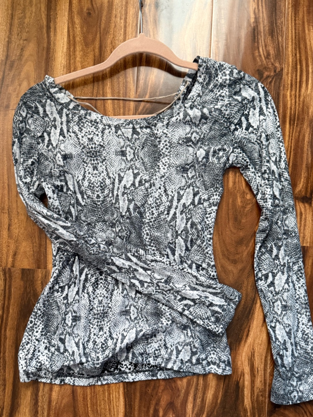 Guess Black and White Snake-Print Lace-Up Top